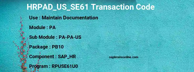 SAP HRPAD_US_SE61 transaction code