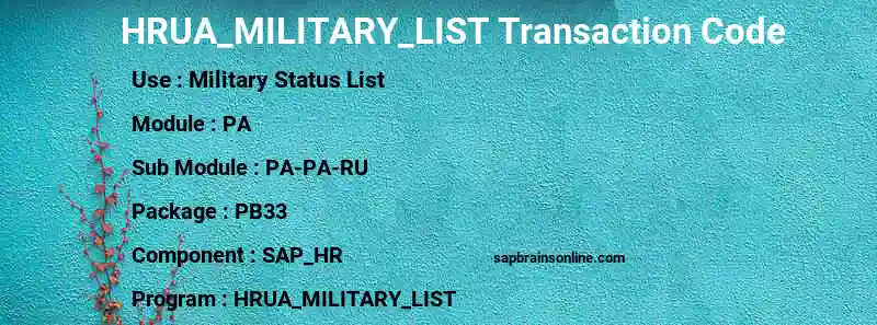 SAP HRUA_MILITARY_LIST transaction code