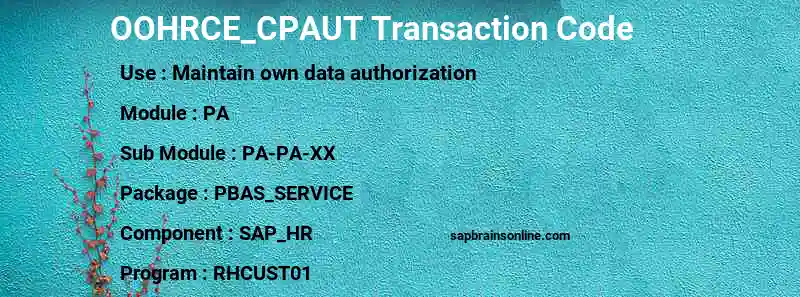 SAP OOHRCE_CPAUT transaction code