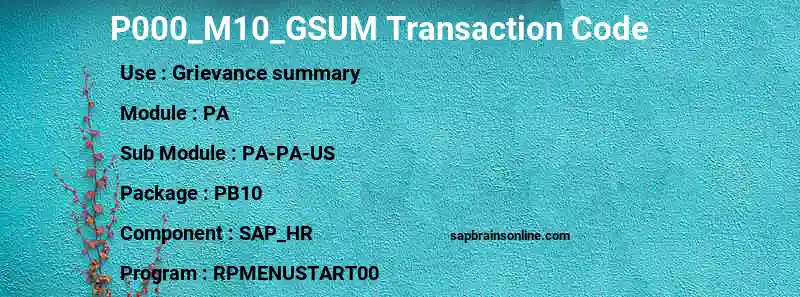 SAP P000_M10_GSUM transaction code