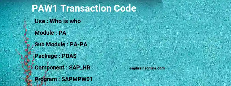 SAP PAW1 transaction code