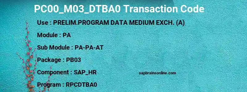 SAP PC00_M03_DTBA0 transaction code