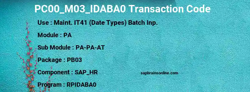 SAP PC00_M03_IDABA0 transaction code
