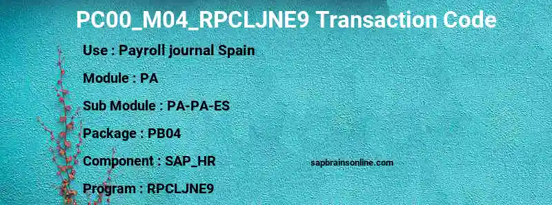 SAP PC00_M04_RPCLJNE9 transaction code