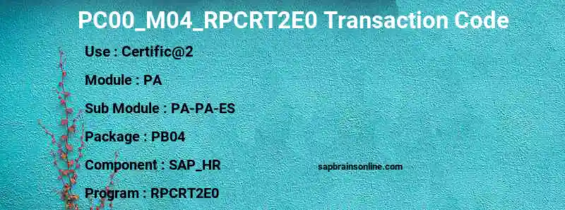 SAP PC00_M04_RPCRT2E0 transaction code