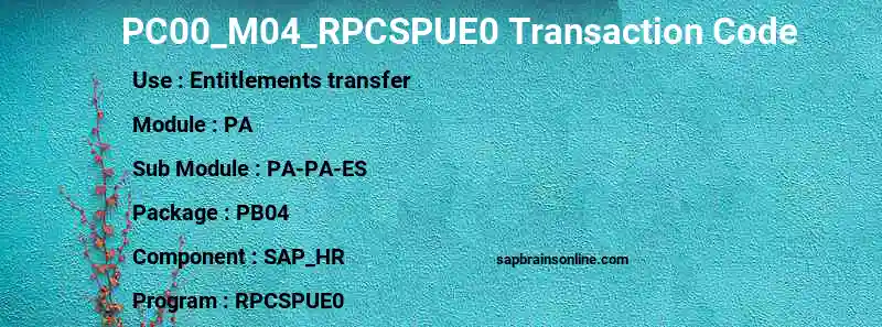 SAP PC00_M04_RPCSPUE0 transaction code