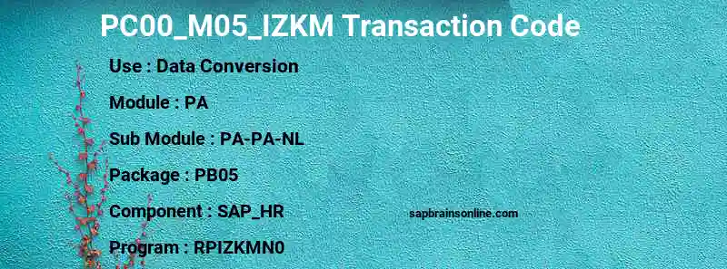 SAP PC00_M05_IZKM transaction code