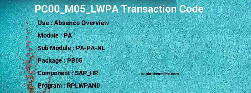 SAP PC00_M05_LWPA transaction code