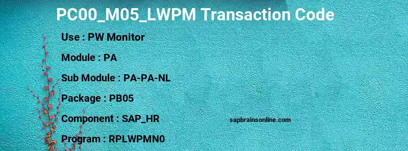 SAP PC00_M05_LWPM transaction code