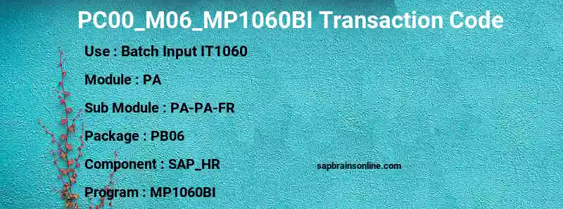 SAP PC00_M06_MP1060BI transaction code