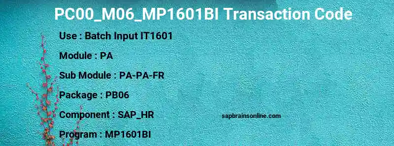 SAP PC00_M06_MP1601BI transaction code