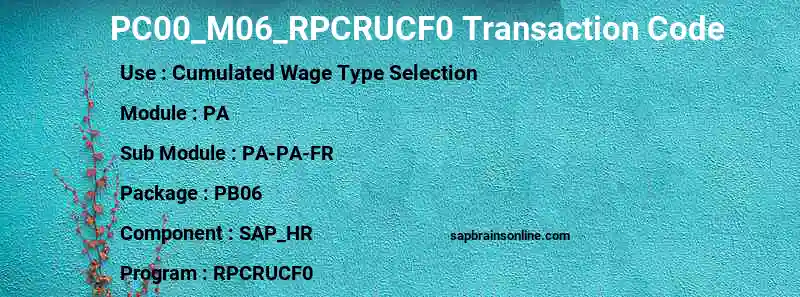 SAP PC00_M06_RPCRUCF0 transaction code