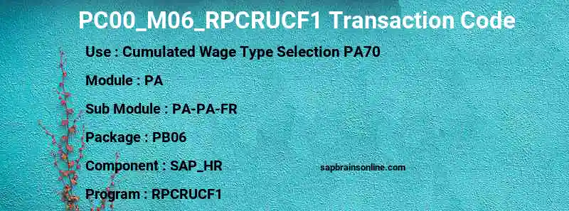 SAP PC00_M06_RPCRUCF1 transaction code