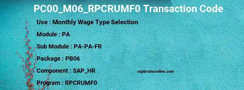 SAP PC00_M06_RPCRUMF0 transaction code