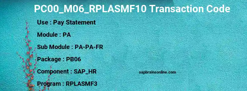 SAP PC00_M06_RPLASMF10 transaction code