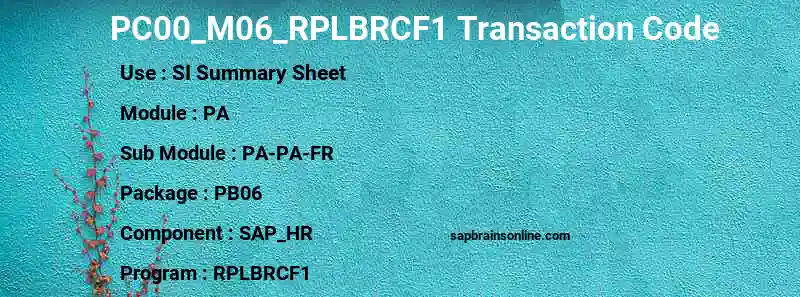 SAP PC00_M06_RPLBRCF1 transaction code