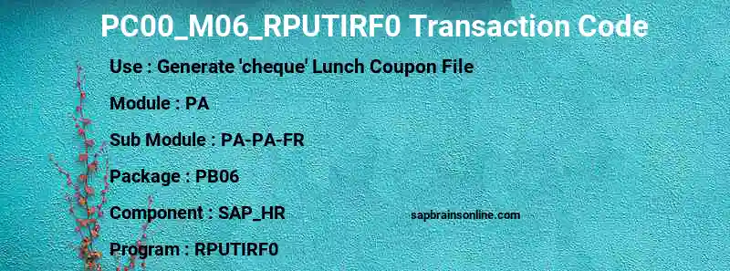 SAP PC00_M06_RPUTIRF0 transaction code