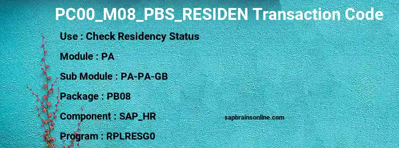 SAP PC00_M08_PBS_RESIDEN transaction code