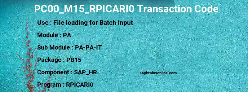 SAP PC00_M15_RPICARI0 transaction code