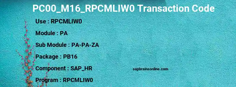 SAP PC00_M16_RPCMLIW0 transaction code