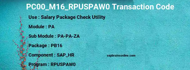 SAP PC00_M16_RPUSPAW0 transaction code