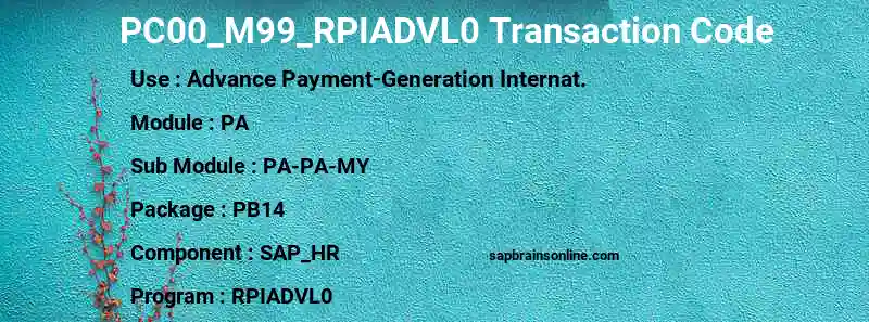 SAP PC00_M99_RPIADVL0 transaction code