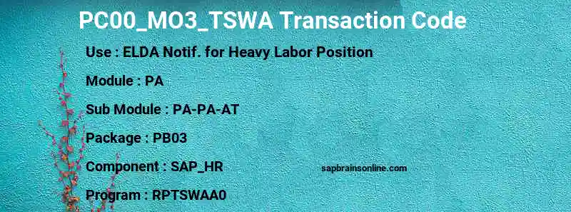 SAP PC00_MO3_TSWA transaction code
