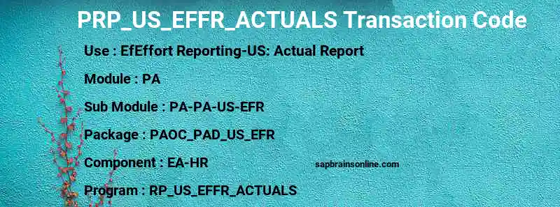 SAP PRP_US_EFFR_ACTUALS transaction code