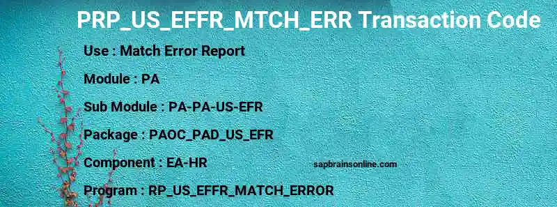 SAP PRP_US_EFFR_MTCH_ERR transaction code