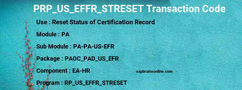 SAP PRP_US_EFFR_STRESET transaction code