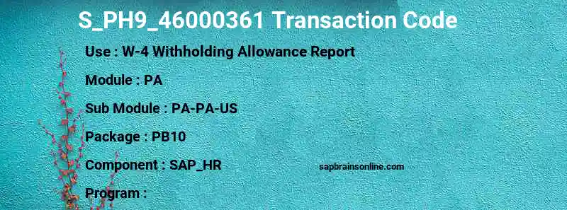 SAP S_PH9_46000361 transaction code