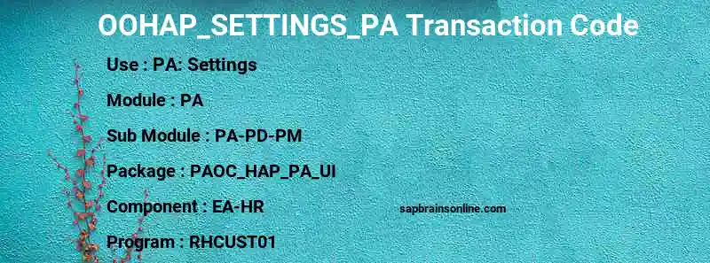 SAP OOHAP_SETTINGS_PA transaction code