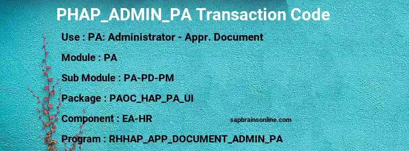 SAP PHAP_ADMIN_PA transaction code