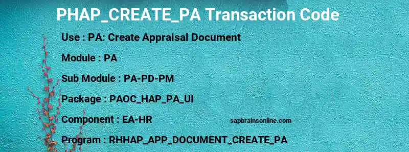 SAP PHAP_CREATE_PA transaction code