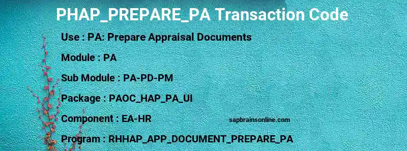 SAP PHAP_PREPARE_PA transaction code