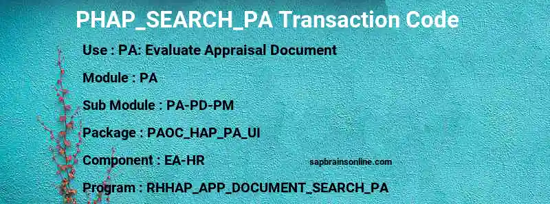 SAP PHAP_SEARCH_PA transaction code