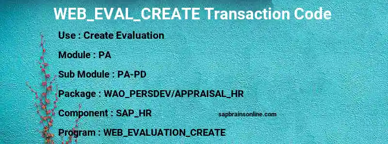 SAP WEB_EVAL_CREATE transaction code