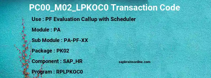 SAP PC00_M02_LPKOC0 transaction code