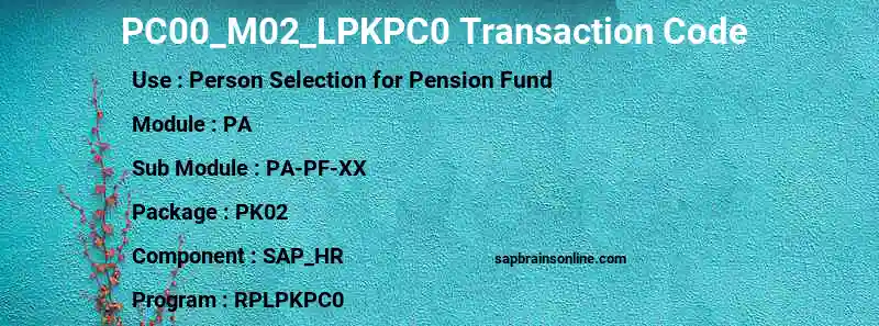 SAP PC00_M02_LPKPC0 transaction code
