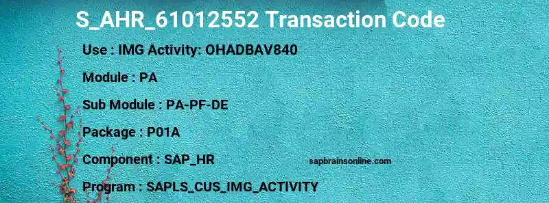 SAP S_AHR_61012552 transaction code