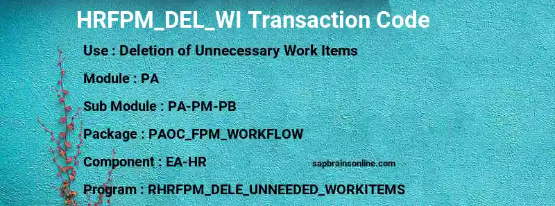 SAP HRFPM_DEL_WI transaction code