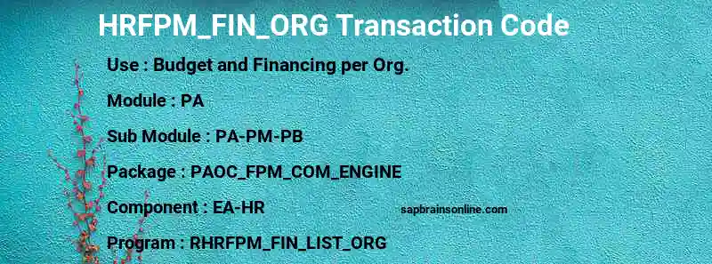 SAP HRFPM_FIN_ORG transaction code