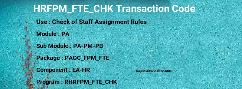 SAP HRFPM_FTE_CHK transaction code