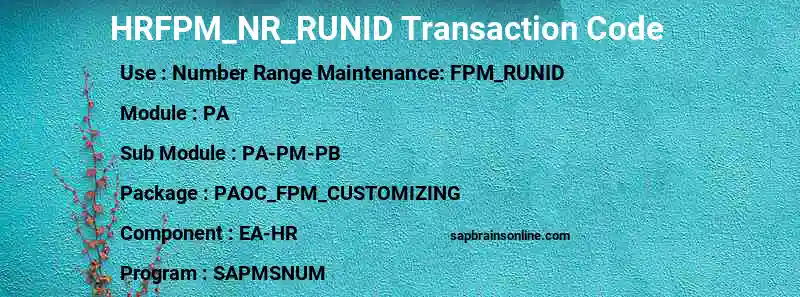 SAP HRFPM_NR_RUNID transaction code