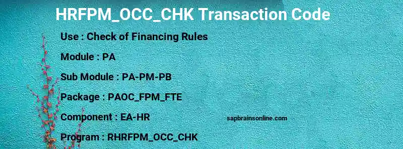 SAP HRFPM_OCC_CHK transaction code
