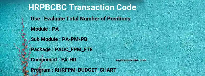 SAP HRPBCBC transaction code