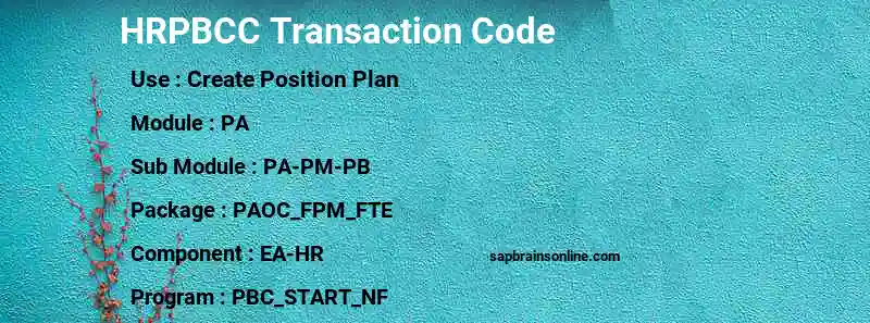 SAP HRPBCC transaction code
