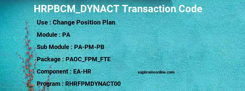 SAP HRPBCM_DYNACT transaction code