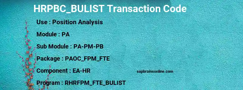 SAP HRPBC_BULIST transaction code