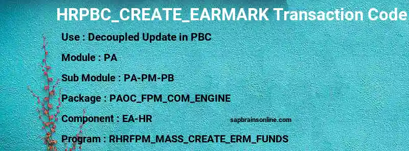 SAP HRPBC_CREATE_EARMARK transaction code